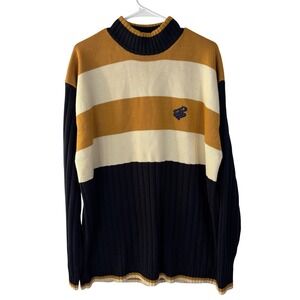 Rocawear Mens 2XL Colorblock Striped Ribbed Knit Mock Neck Sweater Navy Yellow